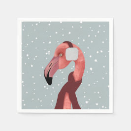 Servilleta De Papel Brillante Flamingo De Invierno Acogedor Con Scarf