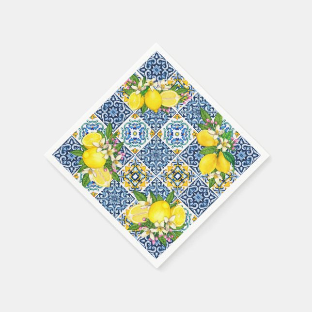 Servilleta De Papel Brillante Mediterráneo Sicilia Tiles Citrus Lemons (Borde)