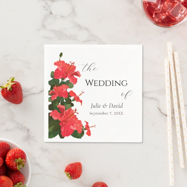 Servilleta De Papel Brillante Red Hibiscus Flower Paper Napkin (In situ)