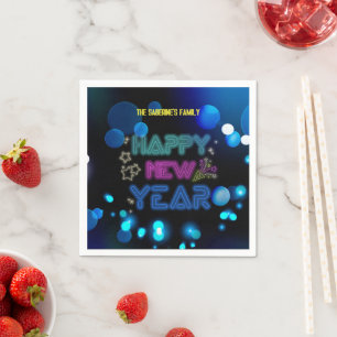 Servilleta De Papel Brillo de Año Nuevo Negro y Azul Medianoche Neon 