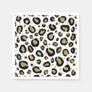 Servilleta De Papel Brillo de Oro Blanco e Impresión de Leopardo y Gue