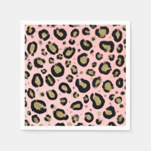 Servilleta De Papel Brillo de Oro Rosa y Estampado de Leopardo Guepard