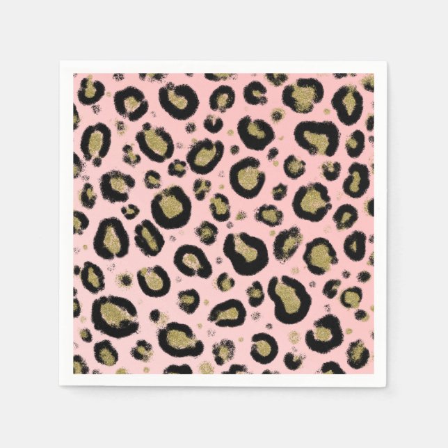 Servilleta De Papel Brillo de Oro Rosa y Estampado de Leopardo Guepard (Anverso)