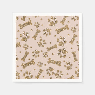 Servilleta De Papel Brillo Dorado Beige Rubor Pata de Mascota Hueso Ca