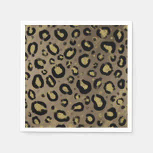 Servilleta De Papel Brillo Dorado Marrón e Impresión Leopardo Guepardo