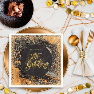 Servilleta De Papel Brillo Elegante Cumpleaños 21 Negro y Dorado
