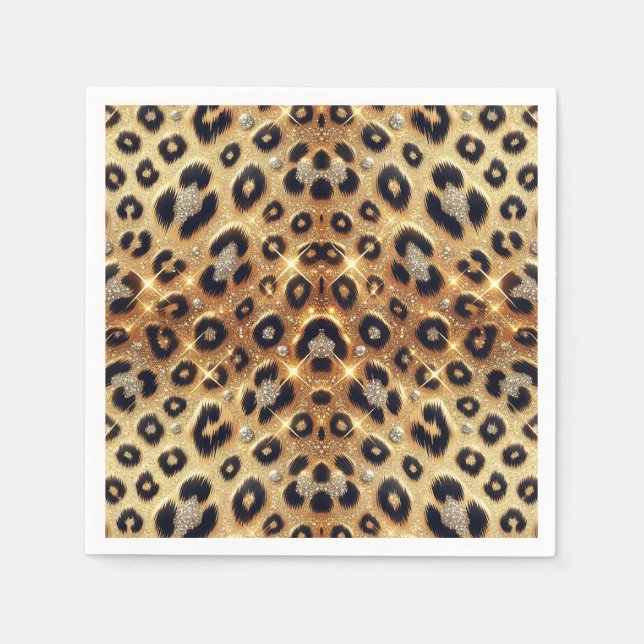 Servilleta De Papel Brillo Glam Oro Estampado Leopardo Guepardo Negro (Anverso)