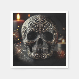 Servilleta De Papel Brillo Negro Glam Sparkle Calavera Gótico