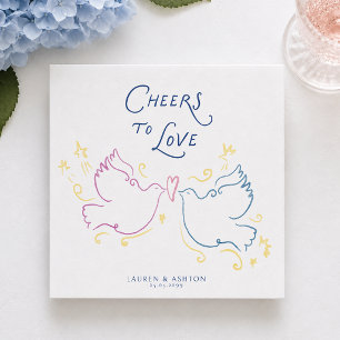 Servilleta De Papel Brindis al Amor Ilustraciones Caprichosas de Boda