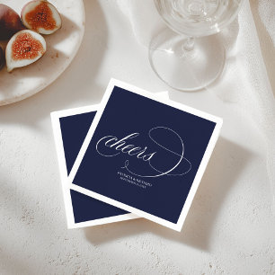 Servilleta De Papel Brindis - Boda Simple Elegante de Azul Marino