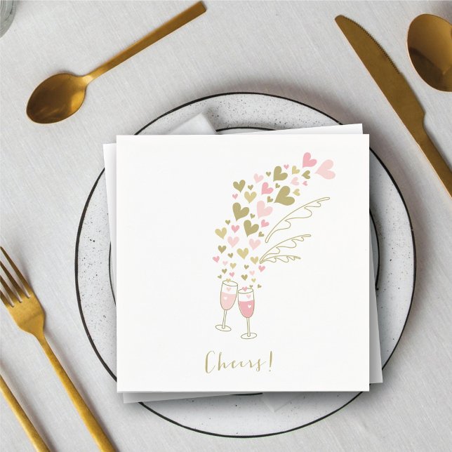 Servilleta De Papel Brindis de champán rosa por compromiso de boda (Pink Champagne Cheers Engagement Wedding Party Paper Napkins @ fat_fa_tin)