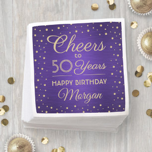 Servilleta De Papel Brindis de cumpleaños con confeti morado y dorado