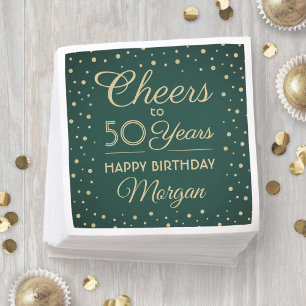 Servilleta De Papel Brindis de cumpleaños Elegante Verde y Dorado Bril