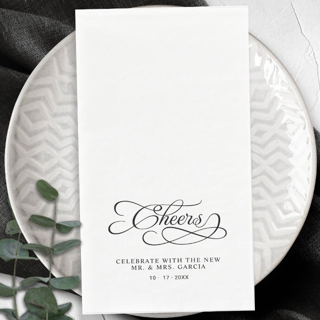 Servilleta De Papel Brindis Elegante Novia y Novio Caligrafía Negro (Cheers Elegant Bride & Groom Calligraphy Black Paper Guest Towels)