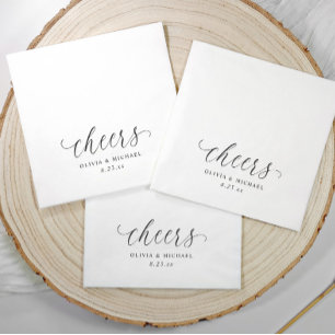 Servilleta De Papel Brindis Elegante Sencillo Boda en Blanco y Negro