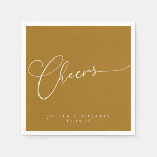 Servilleta De Papel Brindis Minimal Ochre Oro Script Bodas Personaliza