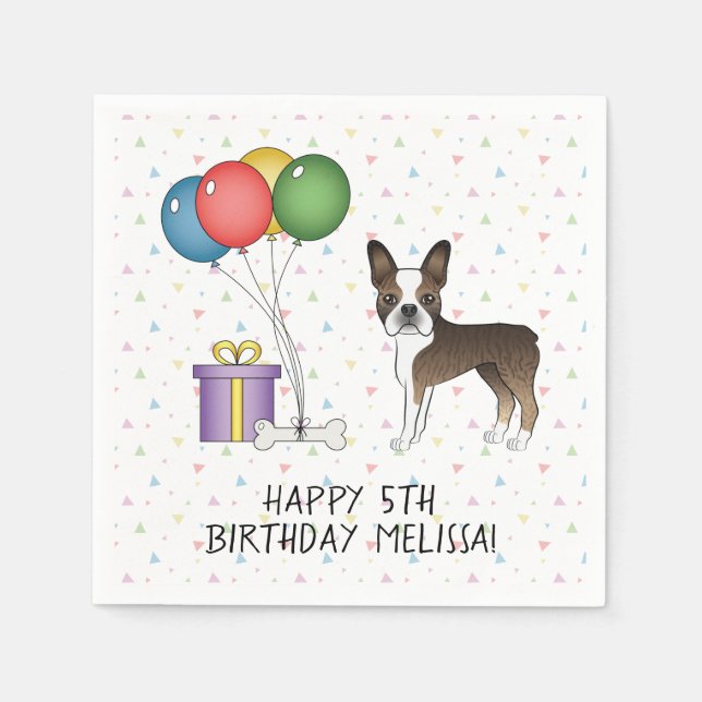 Servilleta De Papel Brindle Boston Terrier Perro De Dibujos Animados L (Anverso)