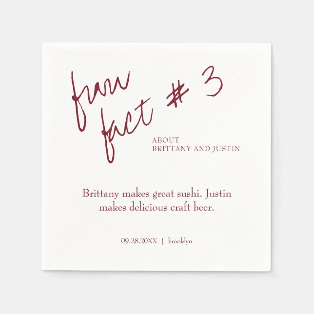 Servilleta De Papel Brittany Simple Burgundy Fact #3 Boda (Anverso)
