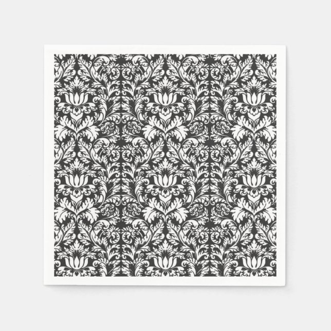 Servilleta De Papel Brocade Lace de Damasco Blanco Negro (Anverso)
