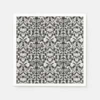 Brocado de encaje damasco vintage en blanco y negr