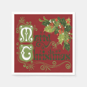 Servilleta De Papel Bromas alegres de Holly con fondo rojo