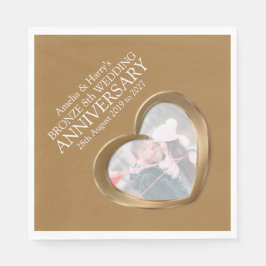 Servilleta De Papel Bronce 8° aniversario foto nombres de corazón serv