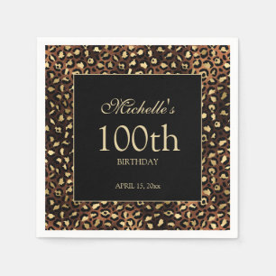 Servilleta De Papel Bronce Dorado Leopardo Guepardo Cumpleaños 100
