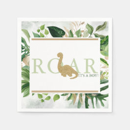 Servilleta De Papel Brontosauro Baby Shower Cocktail Green y Gold