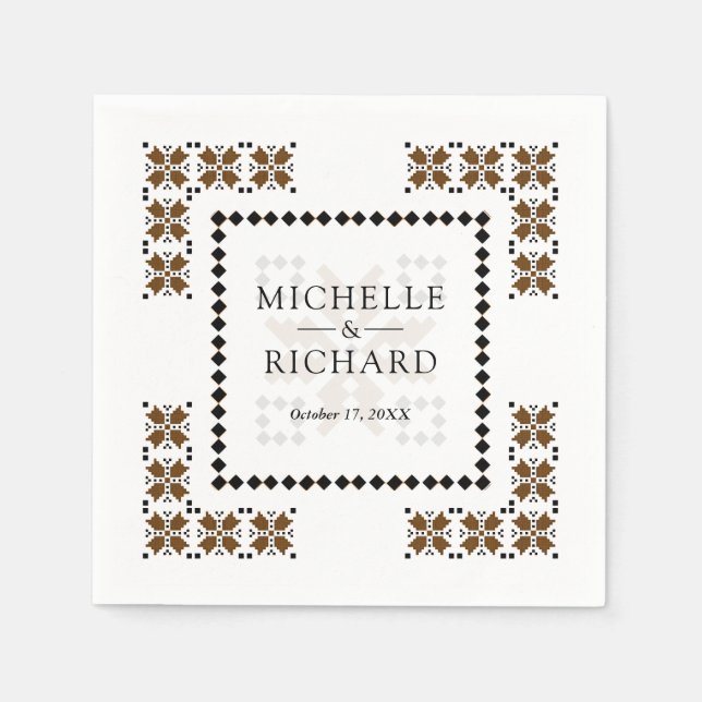 Servilleta De Papel Brown and Black Ukrainian Embroidery Wedding (Anverso)
