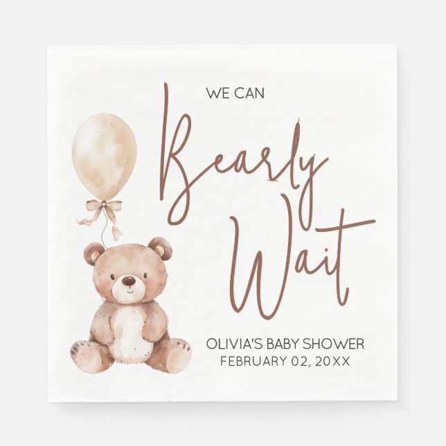 Servilleta De Papel Brown Bear Balloon Baby Shower (Anverso)