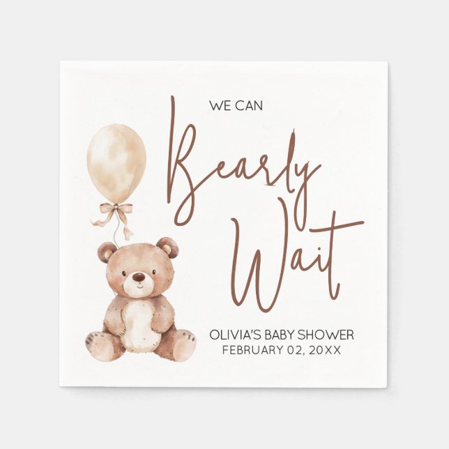 Servilleta De Papel Brown Bear Balloon Baby Shower (Anverso)