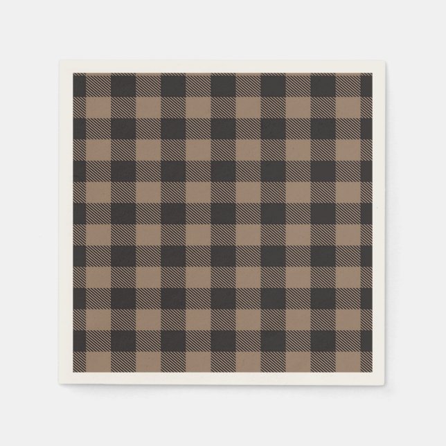 Servilleta De Papel Brown Black Gingham Buffalo Plaid Farmhouse (Anverso)