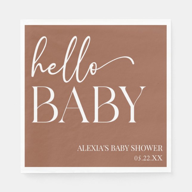 Servilleta De Papel Brown Boho Bohemian Hello Baby Baby Shower (Anverso)