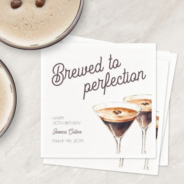 Servilleta De Papel Brown Coffee Martini Treinta y Treinta Fiesta de C (Brown Coffee Martini Thirty 30th Birthday Party Napkins)