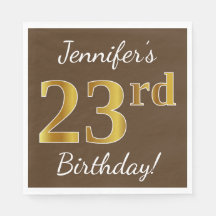 Brown, Faux Gold 23rd Birthday + Custom Name