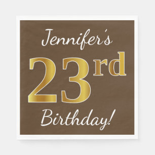 Servilleta De Papel Brown, Faux Gold 23rd Birthday + Custom Name
