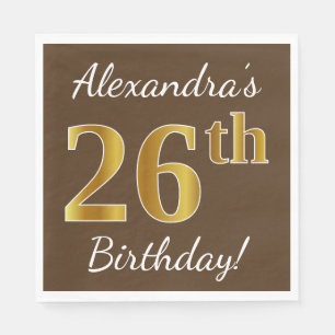 Servilleta De Papel Brown, Faux Gold 26th Birthday + Custom Name