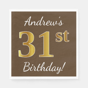Servilleta De Papel Brown, Faux Gold 31st Birthday + Nombre personaliz