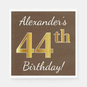 Servilleta De Papel Brown, Faux Gold 44th Birthday + Custom Name
