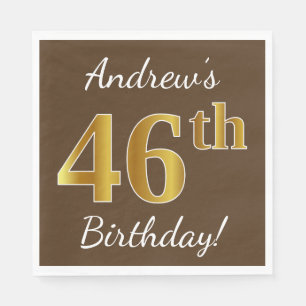 Servilleta De Papel Brown, Faux Gold 46th Birthday + Custom Name