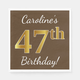 Servilleta De Papel Brown, Faux Gold 47th Birthday + Custom Name
