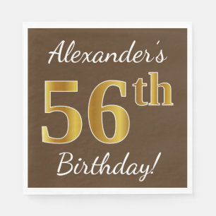 Servilleta De Papel Brown, Faux Gold 56th Birthday + Custom Name