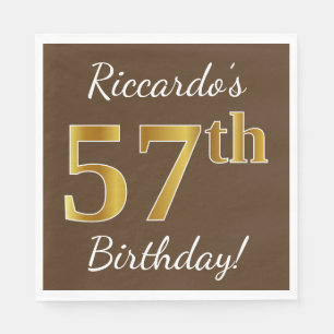 Servilleta De Papel Brown, Faux Gold 57th Birthday + Custom Name