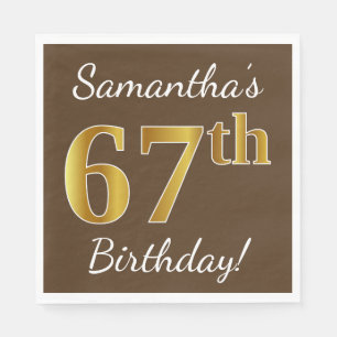 Servilleta De Papel Brown, Faux Gold 67th Birthday + Custom Name