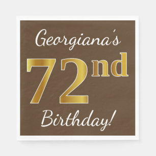 Servilleta De Papel Brown, Faux Gold 72nd Birthday + Nombre personaliz
