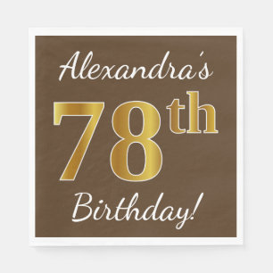 Servilleta De Papel Brown, Faux Gold 78th Birthday + Custom Name