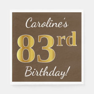 Servilleta De Papel Brown, Faux Gold 83rd Birthday + Custom Name