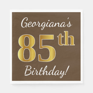 Servilleta De Papel Brown, Faux Gold 85th Birthday + Custom Name