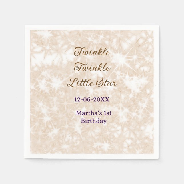 Servilleta De Papel Brown glitter twinkle twinkle little star birthday (Anverso)
