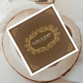 Servilleta De Papel Brown gold calligraphy vintage floral wedding
